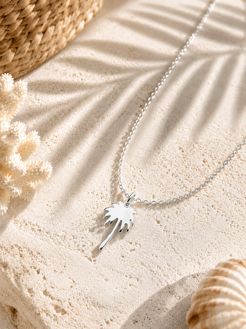 SILVER MINI PALM TREE NECKLACE