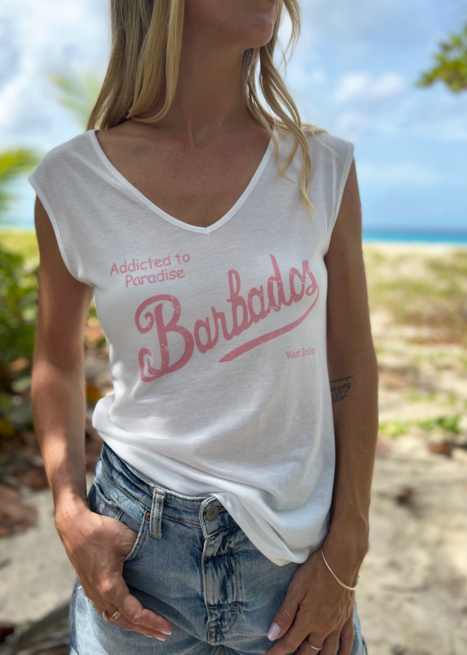 WHITE ADDICTED TO BARBADOS TEE